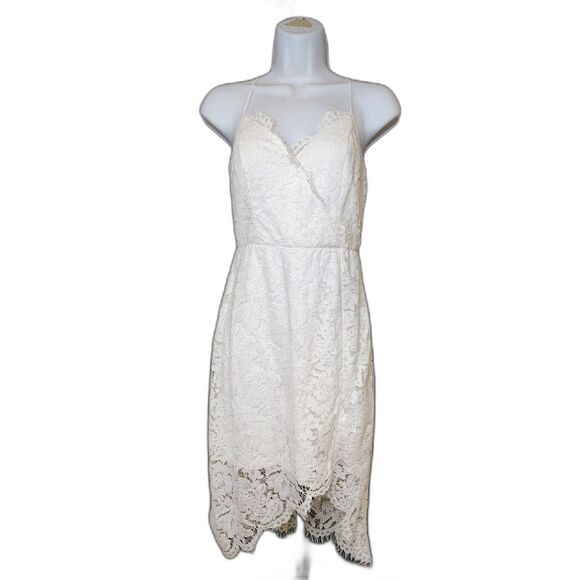 Lulus White Lace Asymmetrical Midi Dress - Size M - Picture 1 of 10